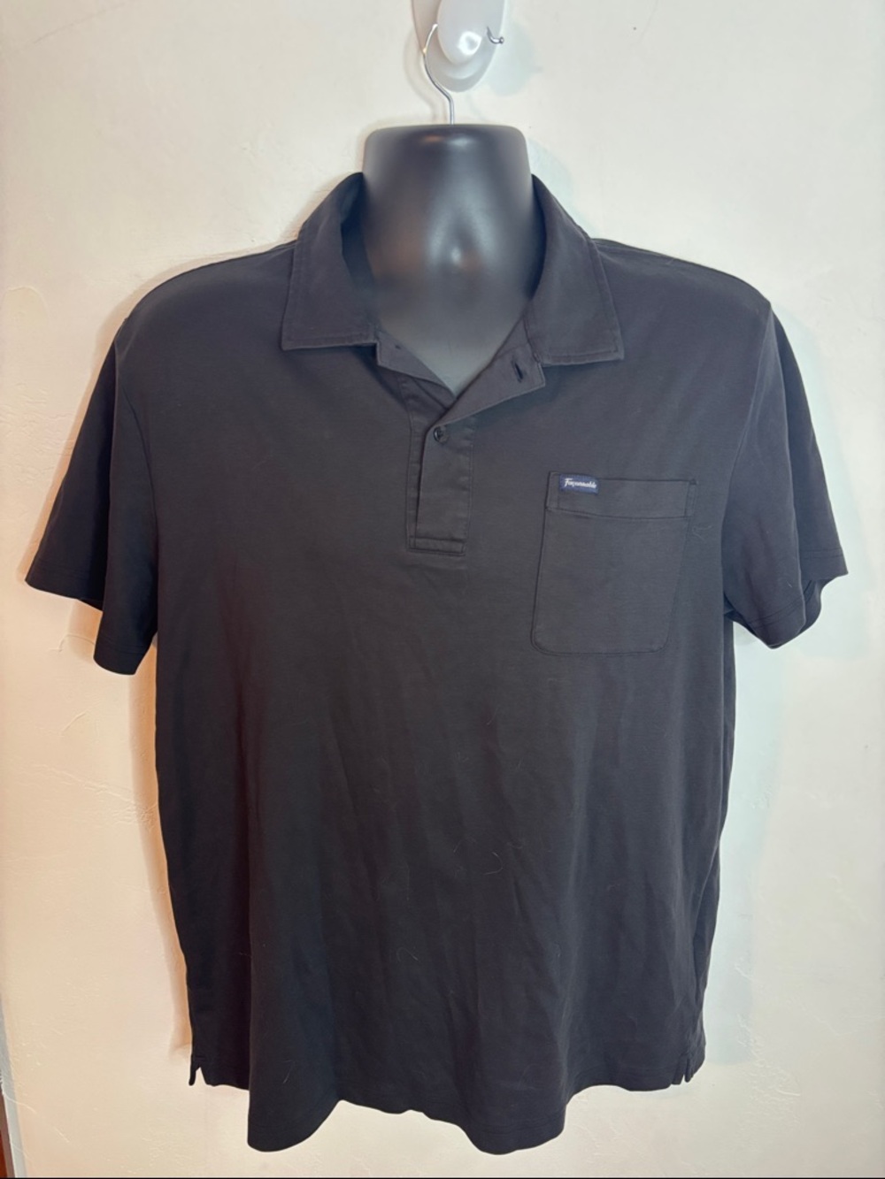 Faconnable Men's Black Polo Shirt with Chest Pocket